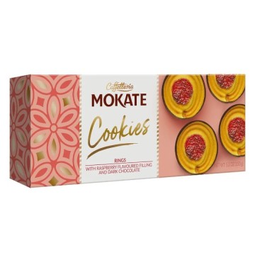 Ciastka MOKATE 150g ringi z maliną i czekoladą