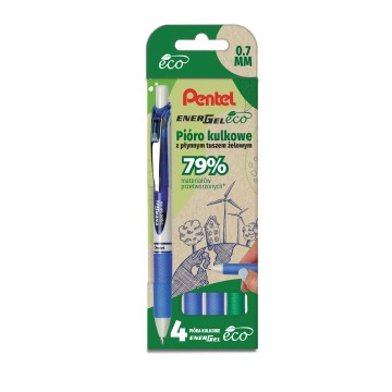Długopisy żelowe PENTEL ENERGEL BL-77 ECO 3+1zielo