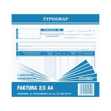 Druk- Faktura VAT 2/3 A4 brutto TYPOGRAF
