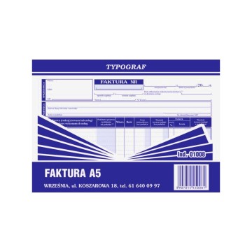 Druk- Faktura VAT A5 netto TYPOGRAF