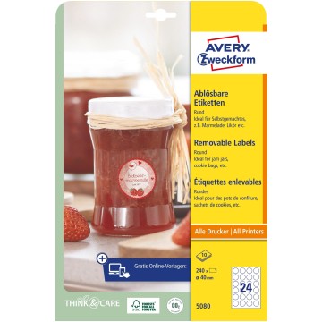 Etykiety usuwalne na butelki AVERY 40 mm okrągłe
