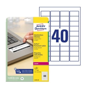 Etykiety zabezpie. AVERY NoPeel A4 a-20 45,7/25.4