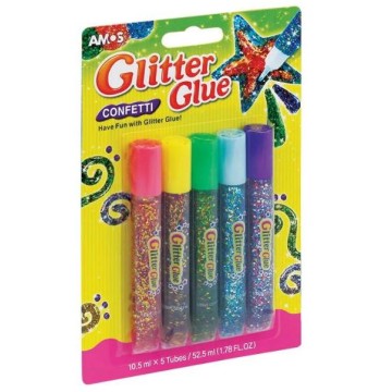 Klej z brokatem AMOS GCF10B5 10,5ml x 5 kolorów