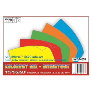 Papier kolor MIX TYPOGRAF A4 80g [100] intens