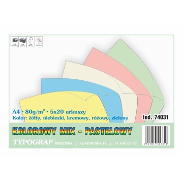 Papier kolorowy A4 80g mix pastelowy 100 ark.