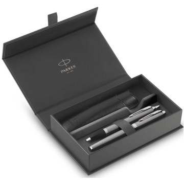 PARKER IM stalowy CT pióro+ długopis+ etui
