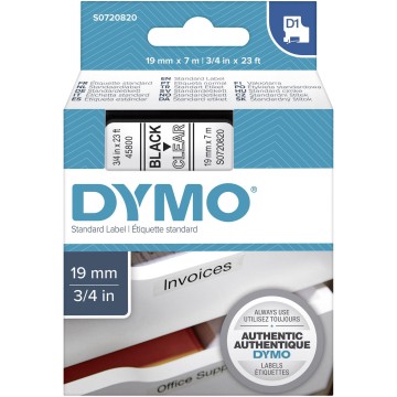 Taśma DYMO D1 19mm/7m czarne na przezroczystym
